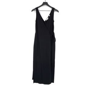 NWT VINCE V-Neck Jersey Wrap Midi Dress Black S